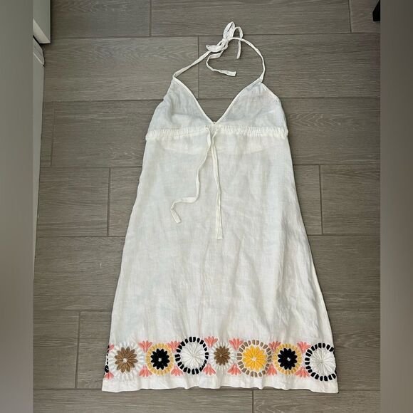 Diane Von Furstenberg Y2K White 100% Linen Embroidered Halter Dress Size Medium - Picture 1 of 6